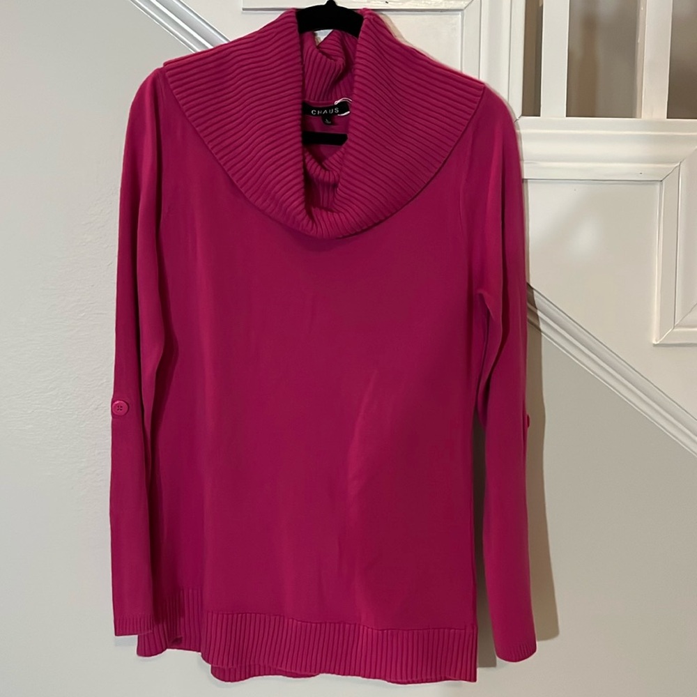 Chaus cowl neck sweater, hot pink size large length to your hips‎